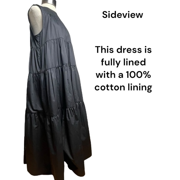 CO Essentials Collection Sleeveless Cotton Tiered Midi Dress Black Pocket Sz Med - Picture 3 of 16